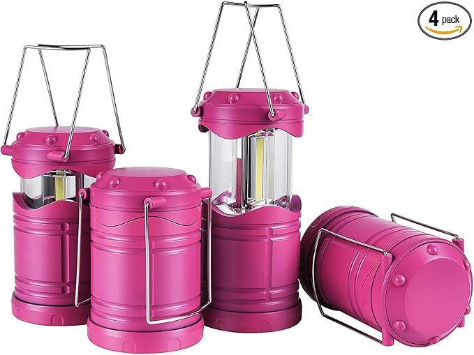 Lichamp LED Camping Lantern, 4 Pack Battery Powered Flashlight for Power Outages, Portable Collapsible Hanging Light Essential for Home, Outdoor, Emergency Lamp Survival Kit Gear for Hurricane, Pink