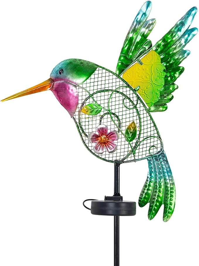 dreamysoul Outdoor Solar Garden Lights, Metal Hummingbird Garden Stake Lights for Outdoor Garden Patio Yard Pathway