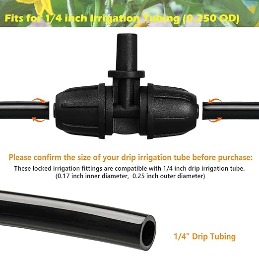 Upgraded Drip Irrigation Fittings for 1/4 inch Tubing to 6mm Flat Mouth: 24 Pieces Lock Barbed Nozzle Tee Connectors for Connecting Micro Atomizing Nozzle for Garden Greenhouse Patio Misting