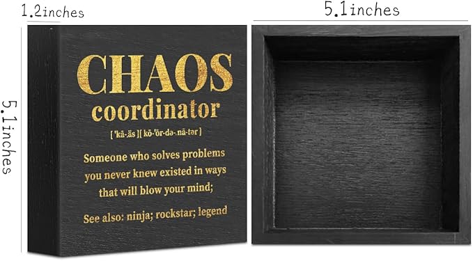Chaos Coordinator Gifts Office Decor Wooden Box Sign, Administrative Professional Day Gifts Thank You Gifts for Boss Coworker Nurse Decorative Office Desk Accessories Table Shelf Plaque Sign, Black