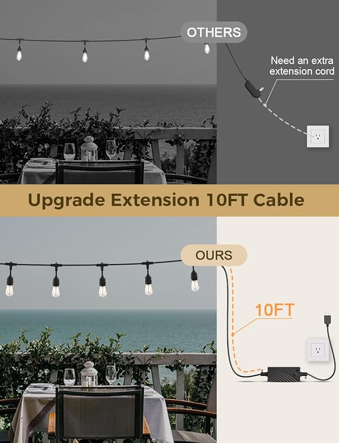 XMCOSY+ Smart Outdoor String Lights, 123Ft LED Patio Lights Waterproof IP65, App Control, Compatible with Alexa, Dimmable Edison Bulbs Outdoor Light for Yard Porch Bistro Outside