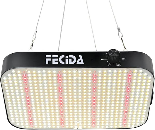 FECiDA LED Grow Light Full Spectrum 65 Watt Actual Power, 2025 Upgrade High Output Dimmable Grow Lights for All Indoor Plants, Seed Starting, Seedlings, Vegetables, Daisy Chain Function, Built-in Fan