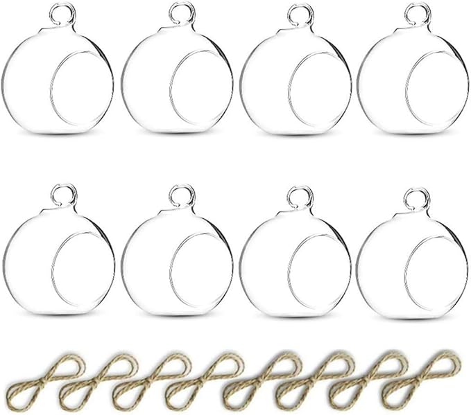 Nuptio 8 Pcs 3.15"/ 8cm Hanging Glass Tealight Holder Globe Plant Terrariums Glass Orbs Air Plants Tea Light Candle Holders Home Decor Indoor Outdoor Garden (6 Pcs + 2 Pcs)