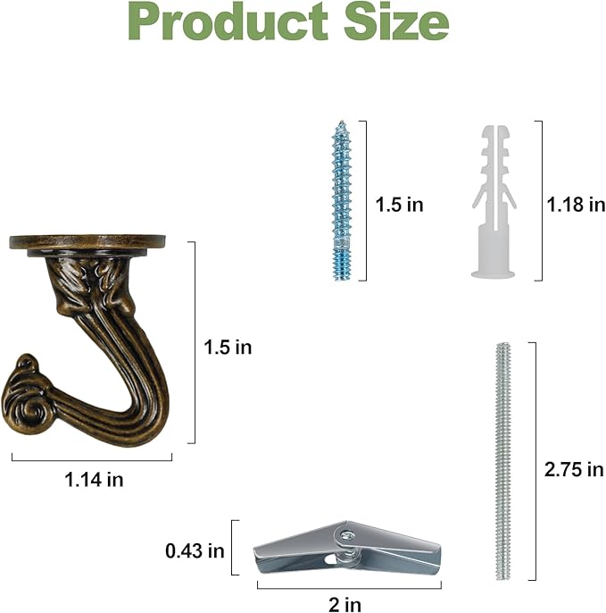 Ceiling Swag Hook Sets - Heavy Duty Hooks with Mounting Hardware for Hanging Plant, Ceiling or Extender Chains - Easy Install with Screws/Brackets
