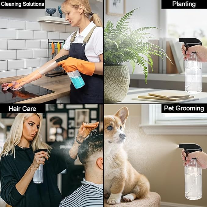 Spray Bottles 12oz Plastic Empty Spray Bottle for Hair Mist/Stream Spraying Heavy Duty Square Water Spray Bottles for Cleaning Solutions, Plants, Essential Oils 2 Pack (12oz)