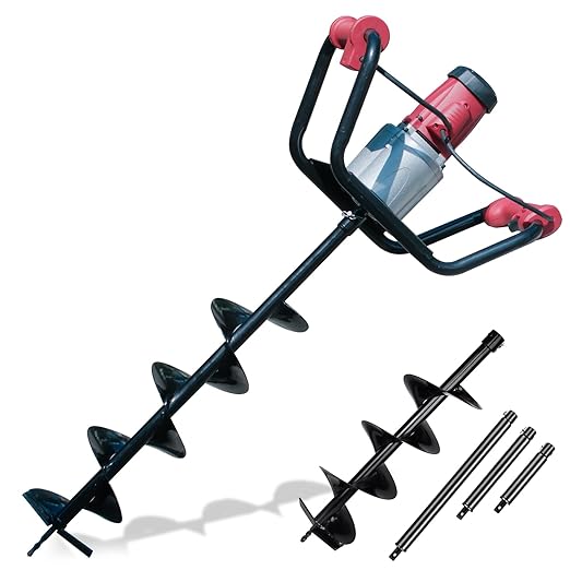 DC HOUSE 1500W Electric Post Hole Digger Earth Auger Hole Digger Auger Digging Tools with 6" Digging and Extension Rods for Farmland Garden Plant