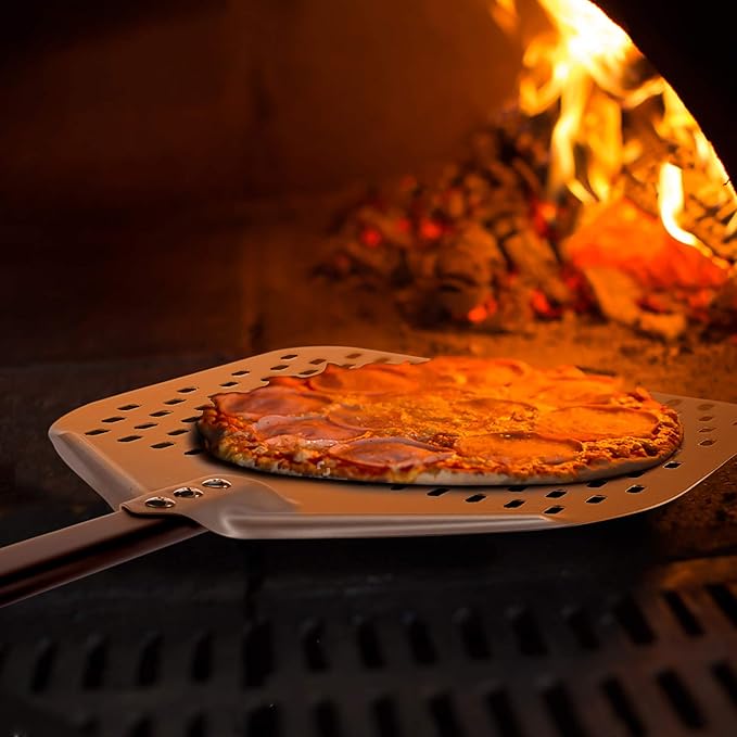 G.a HOMEFAVOR Perforated Pizza Peel, 12 x 15 Inch Rectangular Pizza Turning Peel, Professional Anodized Aluminum Turning Pizza Paddle, 26 inch overall