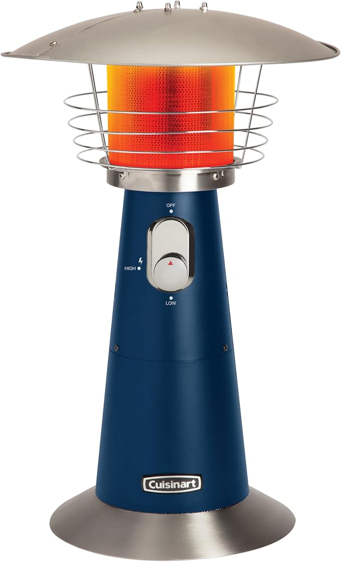 Cuisinart Portable Tabletop Patio Heater, 11,000 BTU Outdoor Propane Heater with Safety Tilt Switch and Adjustable Heat, Burner Screen Guard, 30 sq. Foot Heat Range, Navy