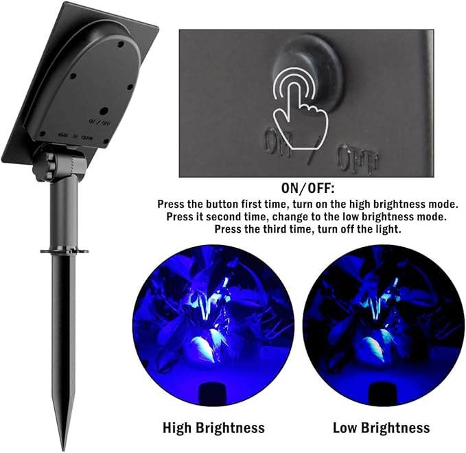 T-SUNUS Halloween Solar Landscape Spotlights 2 Pack Metal, Outdoor Waterproof IP65 Blue Spot Lights Separated Panel with 9.8ft Cable Auto On/Off for Christmas Tree Garden Driveway Pathway Pool