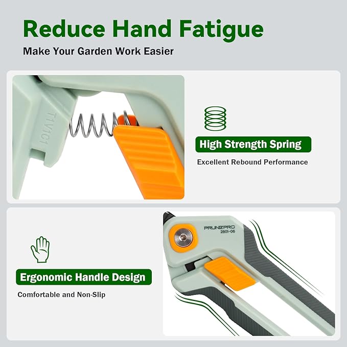 PrunePro Garden Scissors Pruning Shears Sharp Stainless Steel Non-Stick Teflon Coating Blade for Precise Cuts Garden Snip Bonsai Clippers for Plants Rose Flower