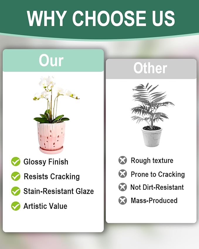 vensovo 6 Inch Ceramic Orchid Pot - Orchid Pot with Holes for Repotting, Ceramic Planter with Saucer for Indoor/Outdoor Plants, Pink