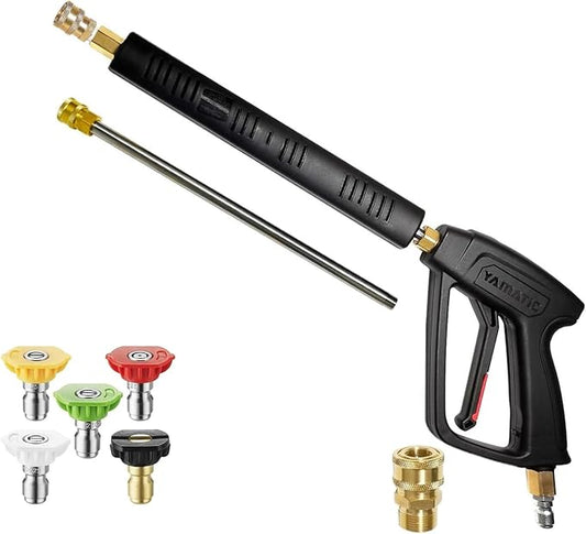 YAMATIC Pressure Washer Gun Wand with Swivel 3/8" Plug & M22 Coupler, Stainless Steel Extension Lance Replacement for Ryobi, Simpson, Craftsman Power Washer for Foam Cannon Car Wash, 4000 PSI