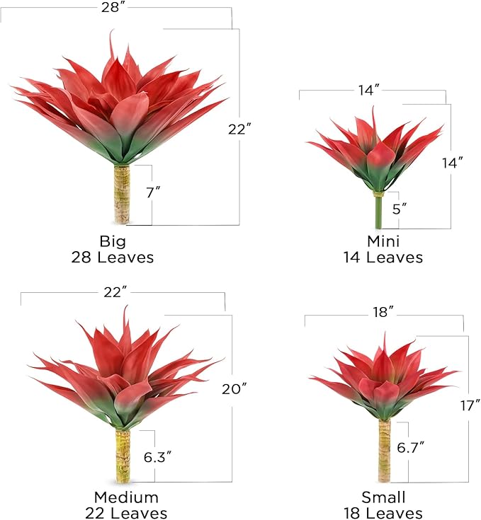 Velener Fall Fake Agave Artificial Plant, Red Fake Succulent Plant for Room Decor, Unpotted Faux Agave Stems Plant for Fall Outdoor/Indoor Decor, 18 inches, Set of 2