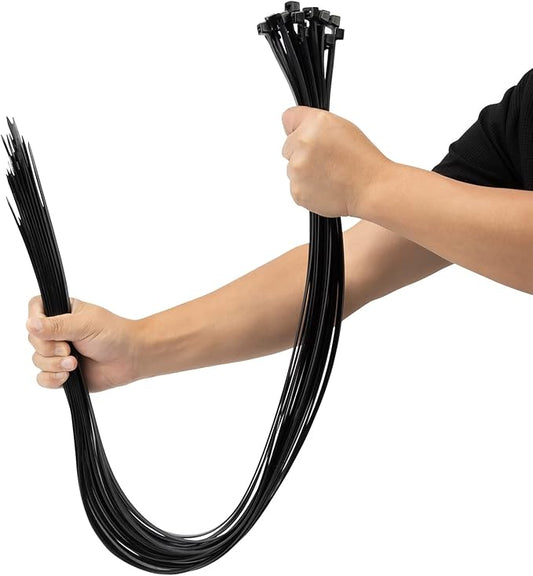 XINGO 48 inch Black Zip Ties Heavy Duty 25 PCS, 200 LBS Ultra Strong Plastic Wire Ties, Large Cable Ties Extra Long Tie Wraps, Indoor and Outdoor UV Resistant