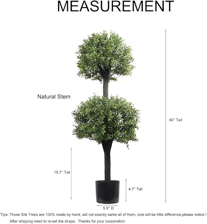 Artificial Topiary Trees Outdoor Boxwood Double Ball 40''T Potted Plants Home Decor 2 Pack
