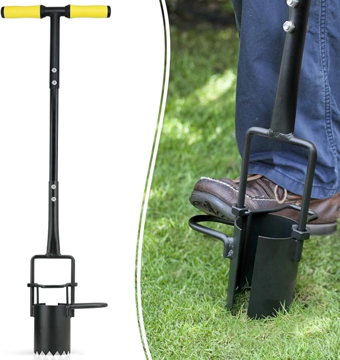 Colwelt Bulb Planter Tool Long Handle, Serrated Base Gardening Bulb Transplanter with Soft Grip, Heavy Duty Long Handled Bulb Planter Sod Plugger for Digging Holes to Plant Tulips, Iris, Daffodils
