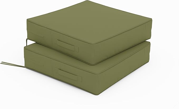 Patio Chair Cushions 19 X 19 X 4 Inch Waterproof Outdoor Seat Cushions for Patio Furniture, Outdoor Sofa Couch Pads with Ties & Handle, Set of 2, Light Green