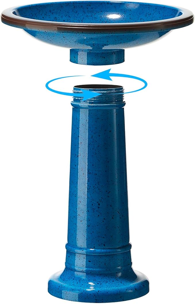 Glitzhome 21.5" H Plastic Cobalt Blue Faux Ceramic Bird Bath for Outside, Hand-Painted Tall Pedestal Style Birdbath for Outdoor Patio Garden Backyard Decking