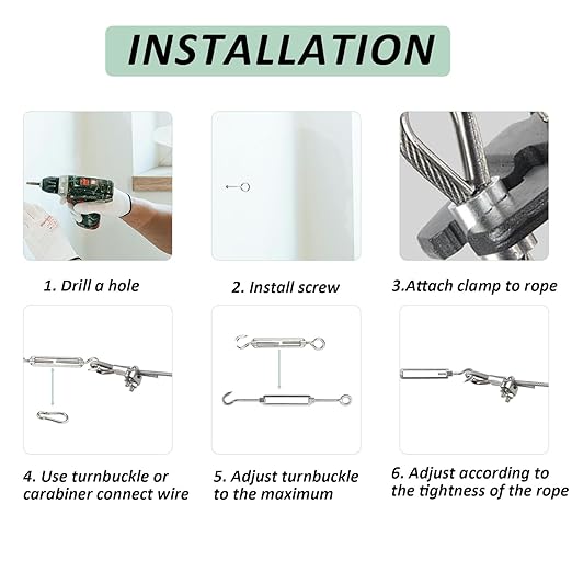 1/8" Wire Rope Kit，Steel Wire Cable，220FT Turnbuckles for Cables Wire，304 Stainless Steel Cable,M5 Turnbuckle Kit for Outdoor, Garden, Kitchen, Craft