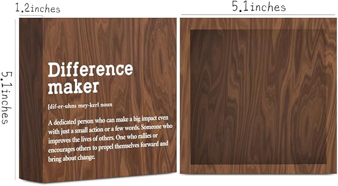 Difference Maker Definition Home Office Decor Wooden Box Sign, Classic Retirement New Job Appreciation Gifts for Women Men Teacher Boss Leader Coworker Farmhouse Desk Decor Table Shelf Wall Plaque