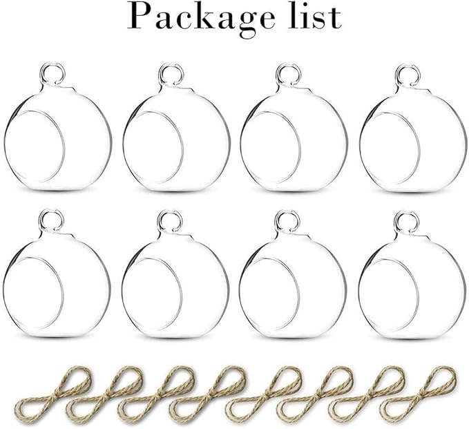 Sziqiqi 3.15inch Glass Globes Glass Bulbs Hanging Tea Light Holder Glass Terrarium Container Wedding Centerpiece Backyard Decoration Christmas Ornaments 6pcs+2 Extra