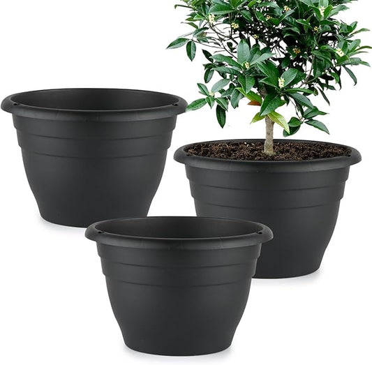 Plant Pots Indoor with Drainage, 3 Pack 11 Inch Plastic Pots for Plants（10 inch Inner Diameter）, Durable Plastic Flower Pots, Planters for Indoor Ourdoor Plants, Black