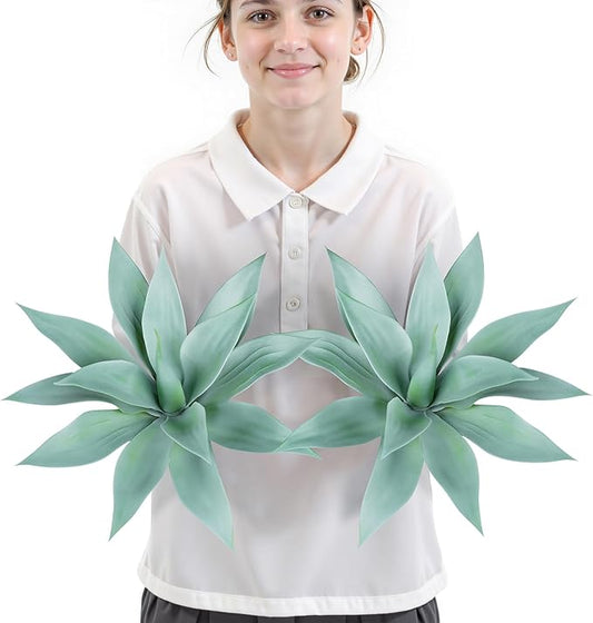 Velener Artificial Outdoor Blue Agave Plant - Small Size UV Resistant Fake Agave Plants for Indoor and Outdoor Decor(14 Inch)-2 Pack