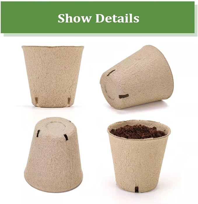 Seed Starter Trays, 174 Pcs 3.15 Inch Round Biodegradable Peat Pots, Drainage Holes Nursery Pot, (Light Brown Round)