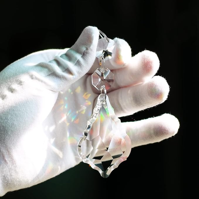 12pcs Maple Leaf Crystal Chandelier Prism Pendant Parts, 63mm Hanging Crystals Beads for Chandelier Wedding Decoration Clear