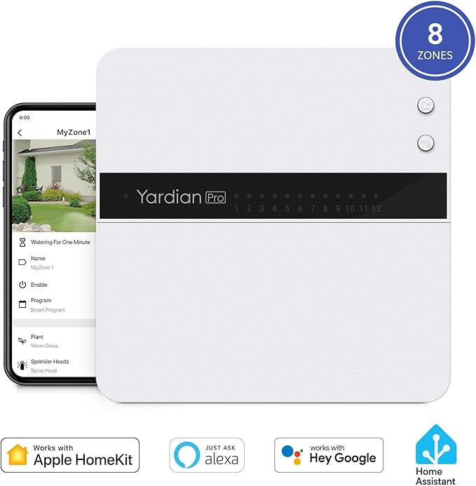 Yardian Pro Smart Sprinkler Controller 12 Zone - Control Buttons, Apple HomeKit, Alexa, Google Assistant, Home Assistant Compatible, Enhanced Wi-Fi, RJ45, Level VI Worldwide Power Supply