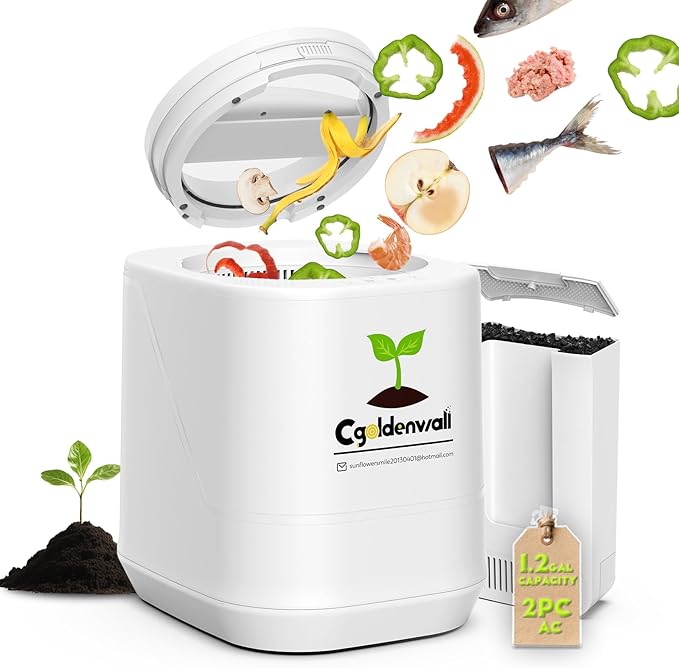 Electric Composter for Kitchen,4.2L Smart Compost Bin with 2 Carbon Filters,Quick Composting Machine Turn Food Waste to Fertilizer,Odorless/Auto-Cleaning/Outdoor&Indoor Countertop Food Waste Compost