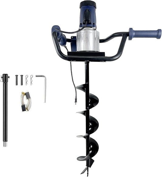 JACKCHEN 1500W Electric Post Hole Digger, Earth Auger with 6 inch Auger Drill Bit, Earth Auger Post Hole Digger Electric, Ideal for Post Hole Digging, Drilling, Tree Planting, Blue