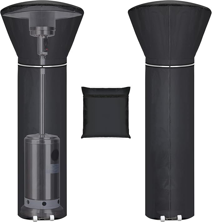 Patio Heater Covers with Reflective Strip,Outdoor Heater Cover Waterproof,Dustproof,Wind-Resistant,Sunlight-Resistant,Snow-Resistant,Black,89.5''x 33.5" Dome x 19.5" Base