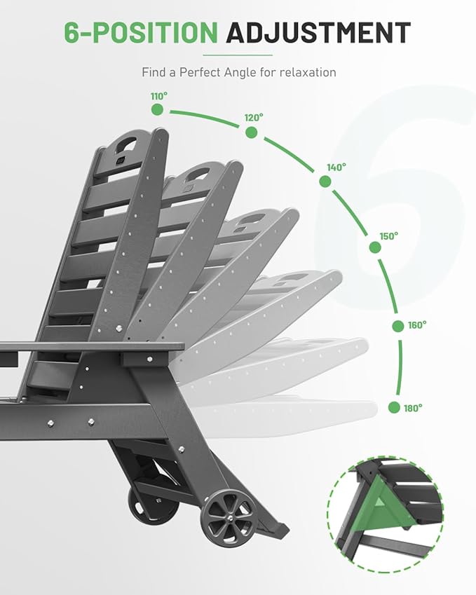 Lounge Chair Outdoor Set of 4 with Wheels, Adjustable 6-Position Chaise Lounge Outdoor, Patio Lounge Chair for Poolside Backyard, Grey