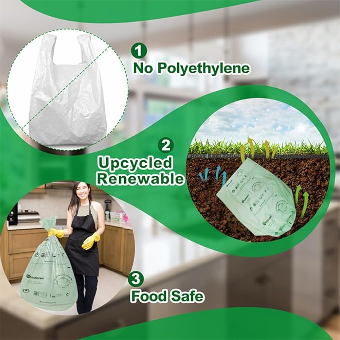 100% Certified Home Compostable Trash Bags, 55 Gallon, 60 Count, 1.5 Mils Extra Thick 38 x 58 Inches, 208 Liter, Compostable Liners, ASTM D6400 EN 13432 US BPI & OK Compost Home Certified