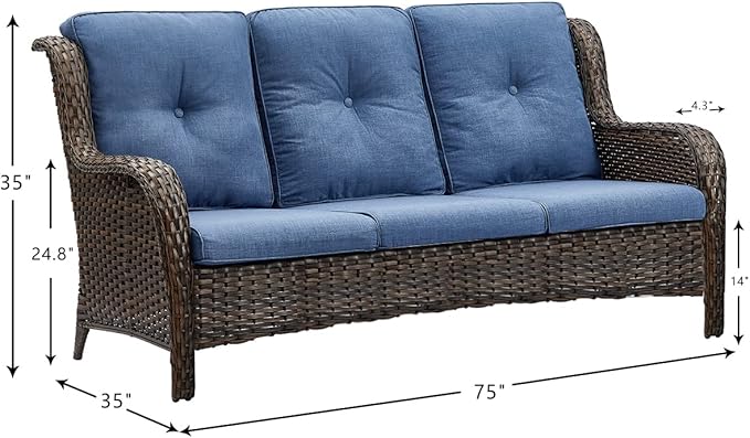 HUMMUH 7pcs Patio Furniture Set Swivel Rocker Patio Chairs,PE Wicker Outdoor Sofa Set of 2 with Coffee Table and Ottomans(Brown,Blue)