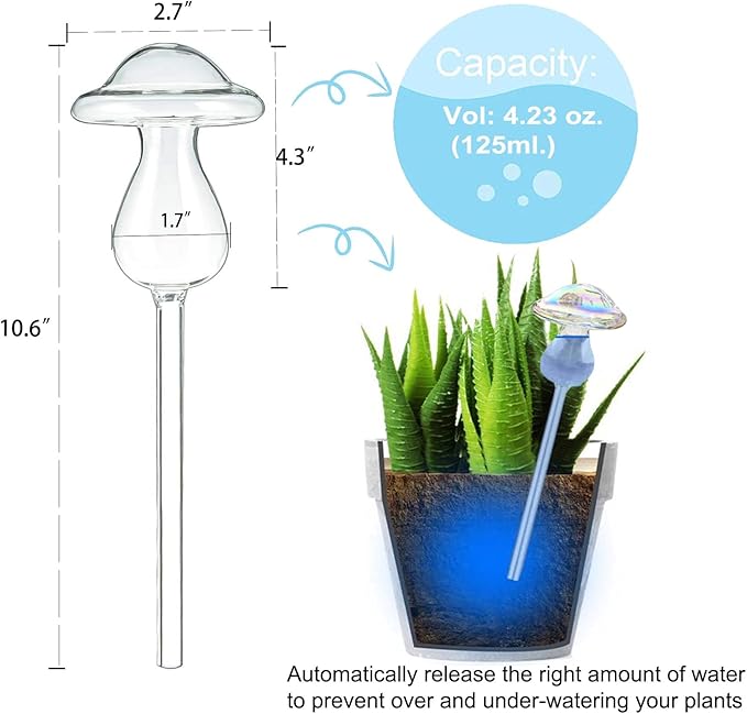 Kingbuy Plant Watering Globes Iridescent Mushroom Self Watering Planter Automatic Irrigation Device for Plant Indoor Outdoor, 2 Pack