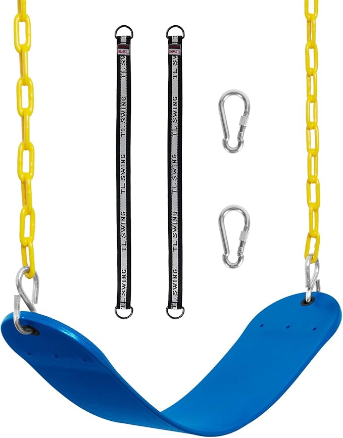 Decorlife Outdoor Swings Seats with 66" Rust-Resistant Heavy Duty Chain, Playground Swing Set Accessories Replacement Anti-Slip Seats, Backyard Swing Support 330lb for Kids or Adults (Blue)