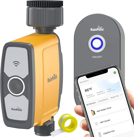 RAINPOINT WiFi Water Timer Hose Timer - Smart Garden Hose Faucet Timer with Weather Aware/3 Irrigation Plan/Automatic Rain Delay - APP Voice Control Sprinkler Valve Timer with WiFi Hub