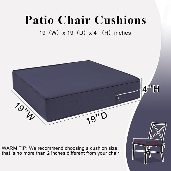 Outdoor Chair Cushions Set of 2 for Patio Furniture 19x19x4 Inch Waterproof Patio Chair Cushion 3 Year Color Fastness Square Elastic Foam Garden Sofa Couch Pads with Ties and Handle,Grey