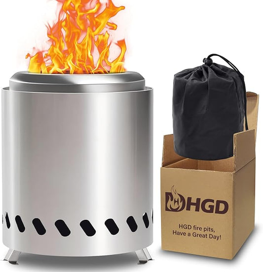 HGD Small Tabletop Fire Pit 9.8 x 8.7 in, Portable Mini Smokeless Table Top Firepit, Low Smoke Camping Stove for Outdoor & Patio, Fueled by Pellets or Wood, with Travel Bag, Stainless Steel, Silver