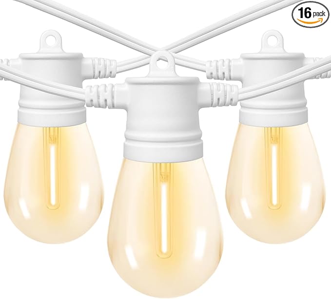 SUNTHIN White String Lights, 48ft White Outdoor Lights with 16 1W Shatterproof LED Bulbs for Patio, Garden, Backyard, Porch, Cafe, Deck, Wedding, Party