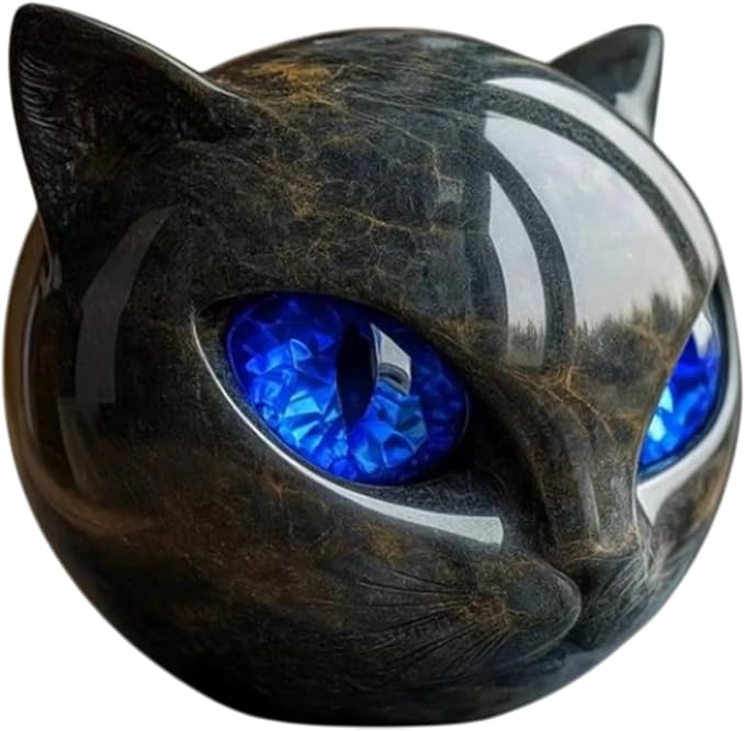 Luxury Black Cat Stone Sculpture, Elegant Home Décor & Gift-Ready Art Piece, Hand-Carved Crystals and Healing Stones Carved, Cute Decoration Gemstones Gifts for Cat Lovers Women Men (C)