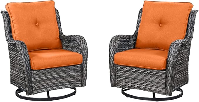 HUMMUH Outdoor Swivel Rocker Wicker Patio Chairs Set of 2, Rattan Rocking Chair Furniture Set(Grey,Orange)