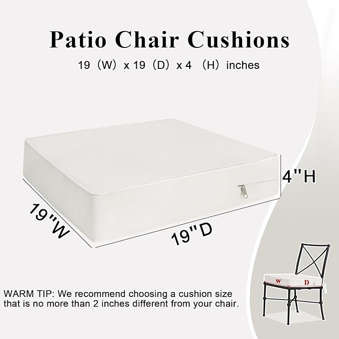 Outdoor Chair Cushions Set of 2 for Patio Furniture 19x19x4 Inch Waterproof Patio Chair Cushion 3 Year Color Fastness Square Elastic Foam Garden Sofa Couch Pads with Ties and Handle,Beige