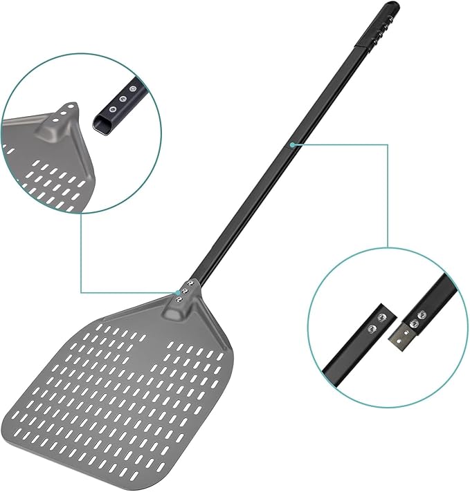 G.a HOMEFAVOR 12"x 15" Perforated Pizza Peel 47 Inch overall, Rectangular Aluminum Pizza Turning Peel with Extended Silcone Handle For Baking Pizza Brick Oven