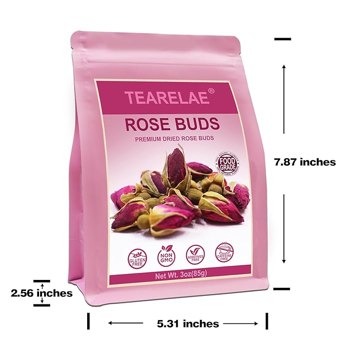 TEARELAE - Premium Dried Rose Buds - 100% Pure Natural Dried Roses Edible Flowers 3oz/85g - Culinary Rosebud for Rose Tea, Baking, Candle Making, Soap Making and Handicraft