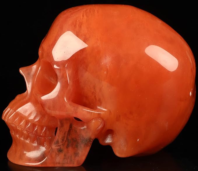 Skullis 5.0" Smelted Quartz Super Realistic Crystal Skull, Hand Carved Gemstone Fine Art Sculpture, Reiki Healing Stone Statue.2025 Z8
