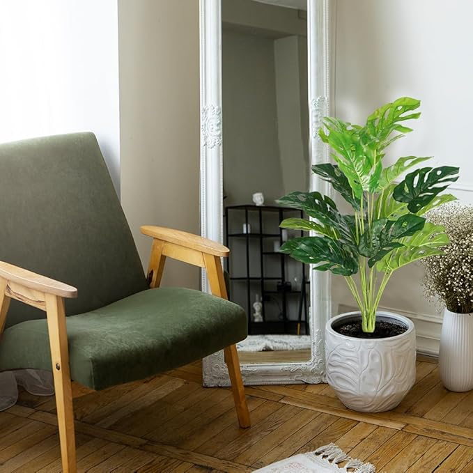 Melorca&Guilla Artificial Plants 2PCS 30“Large Fake Monstera Plants,Faux Tropical Palm Plant,Tall Artificial Tree Greenery Shrubs Bushes for Garden Porch Window Box Shop Office Home Décor