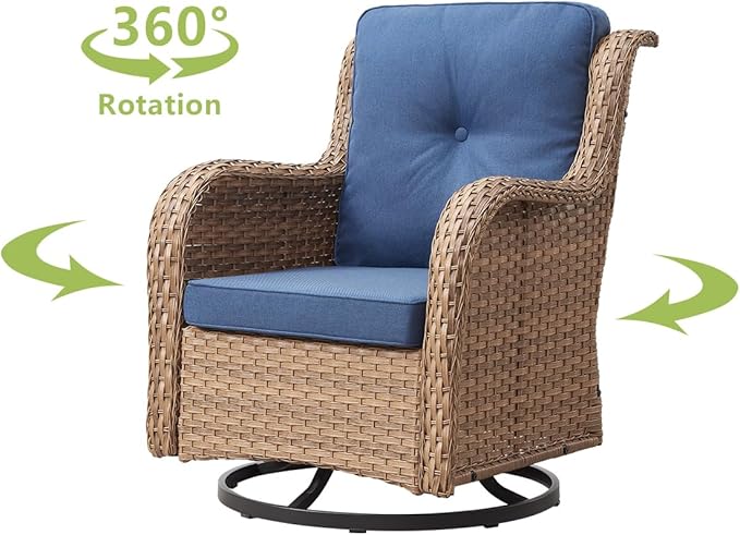 HUMMUH Outdoor Swivel Rocker PE Wicker Patio Chairs Set of 2, Rattan Rocking Chair Furniture Set (Yellow,Blue)